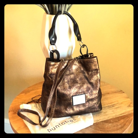 Bronzed leather PuntoTres handbag - Picture 1 of 11